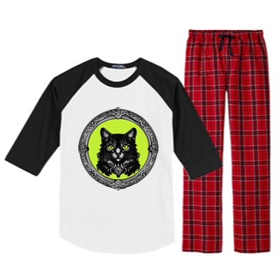 Vintage Tabby Cat Medalion Kitty Graphic Raglan Sleeve Pajama Set