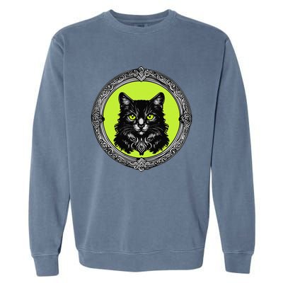 Vintage Tabby Cat Medalion Kitty Graphic Garment-Dyed Sweatshirt