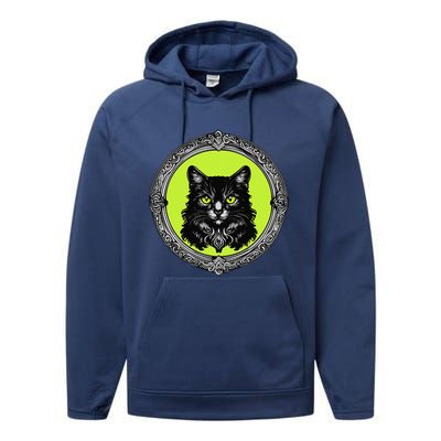 Vintage Tabby Cat Medalion Kitty Graphic Performance Fleece Hoodie