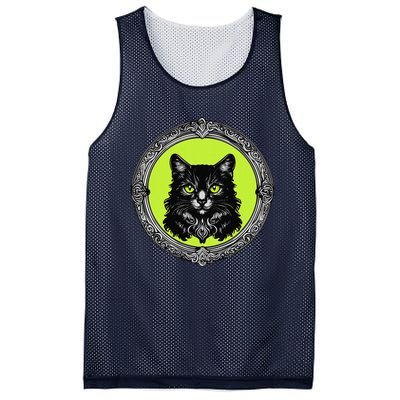 Vintage Tabby Cat Medalion Kitty Graphic Mesh Reversible Basketball Jersey Tank