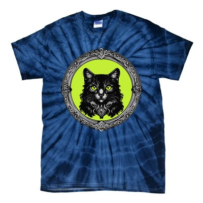 Vintage Tabby Cat Medalion Kitty Graphic Tie-Dye T-Shirt