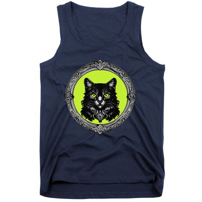 Vintage Tabby Cat Medalion Kitty Graphic Tank Top