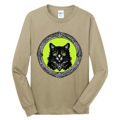 Vintage Tabby Cat Medalion Kitty Graphic Tall Long Sleeve T-Shirt