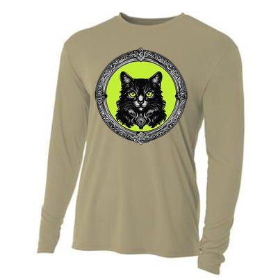 Vintage Tabby Cat Medalion Kitty Graphic Cooling Performance Long Sleeve Crew