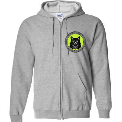 Vintage Tabby Cat Medalion Kitty Graphic Full Zip Hoodie