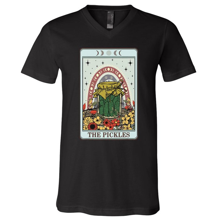 Vintage Tarot Card The Pickles Funny National Pickle Day V-Neck T-Shirt