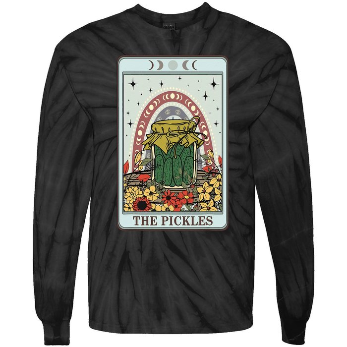 Vintage Tarot Card The Pickles Funny National Pickle Day Tie-Dye Long Sleeve Shirt