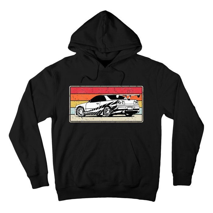 Vintage Tuner Car Skyline Graphic Retro Racing Drift Car Hoodie