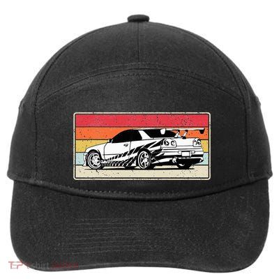 Vintage Tuner Car Skyline Graphic Retro Racing Drift Car 7-Panel Snapback Hat