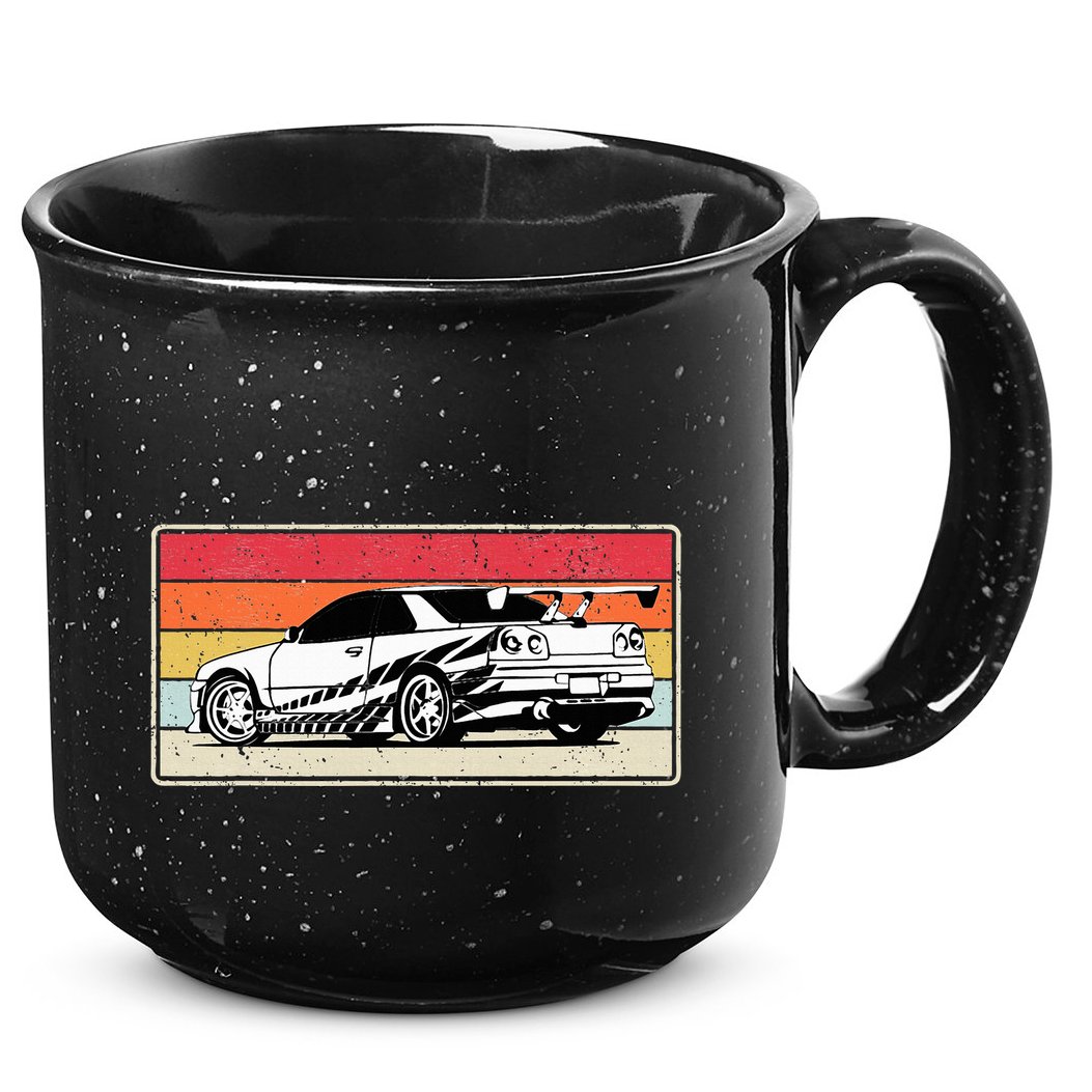 Vintage Tuner Car Skyline Graphic Retro Racing Drift Car 15oz Campfire Ceramic Mug
