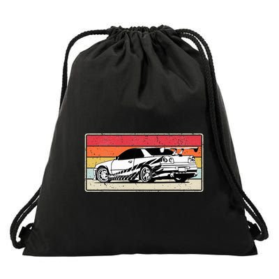 Vintage Tuner Car Skyline Graphic Retro Racing Drift Car Drawstring Bag