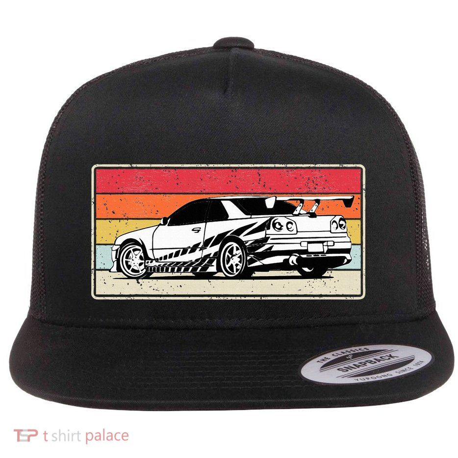 Vintage Tuner Car Skyline Graphic Retro Racing Drift Car Flatbill Hat