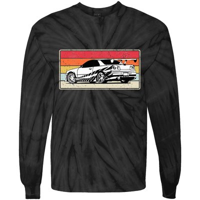Vintage Tuner Car Skyline Graphic Retro Racing Drift Car Tie-Dye Long Sleeve Shirt