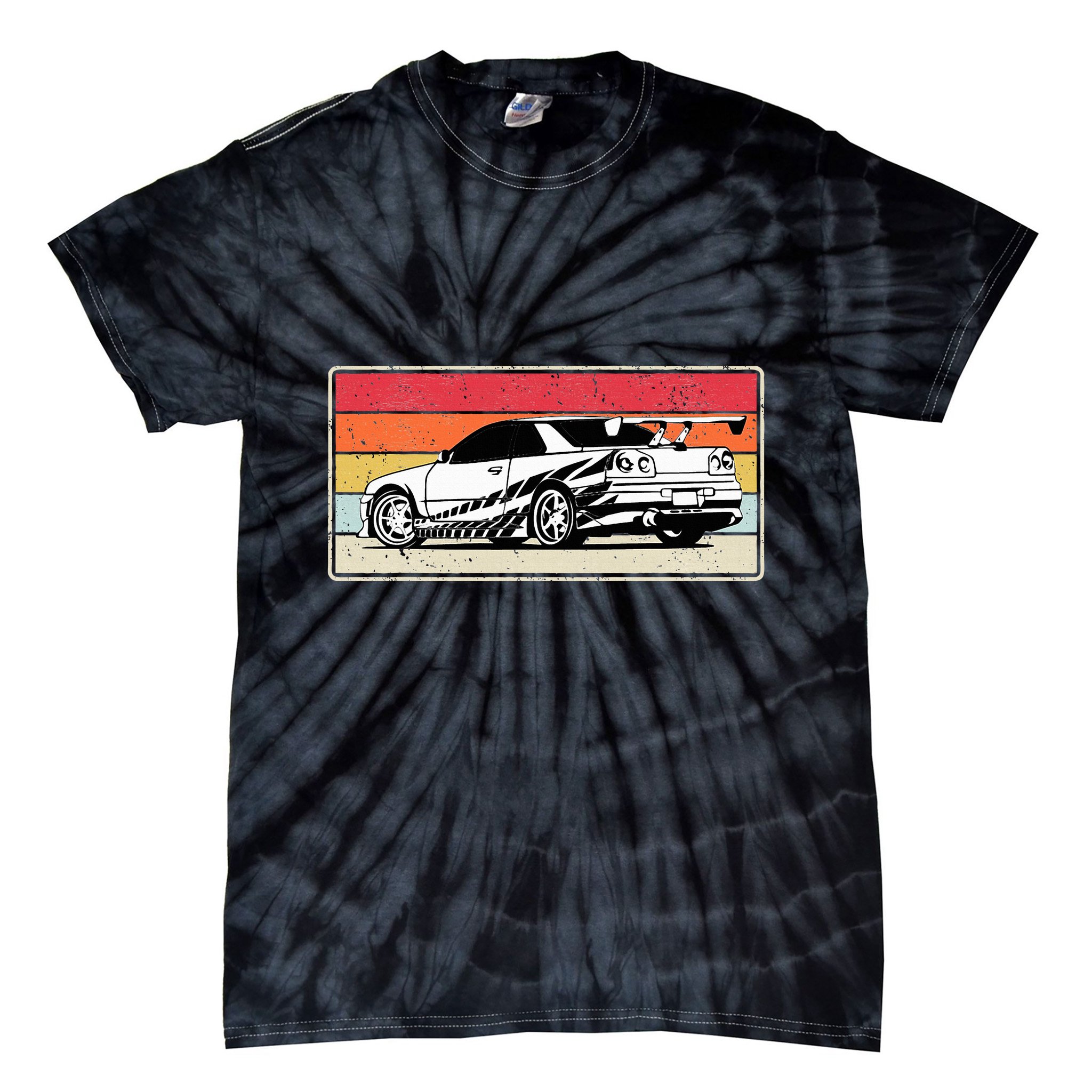 Vintage Tuner Car Skyline Graphic Retro Racing Drift Car Tie-Dye T-Shirt
