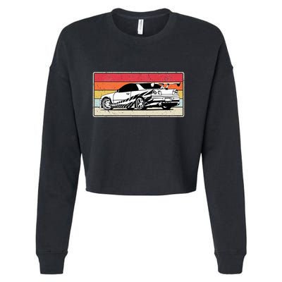 Vintage Tuner Car Skyline Graphic Retro Racing Drift Car Cropped Pullover Crew