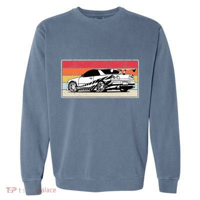 Vintage Tuner Car Skyline Graphic Retro Racing Drift Car Garment-Dyed Sweatshirt