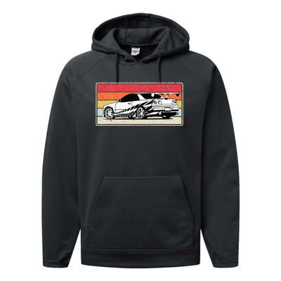 Vintage Tuner Car Skyline Graphic Retro Racing Drift Car Performance Fleece Hoodie