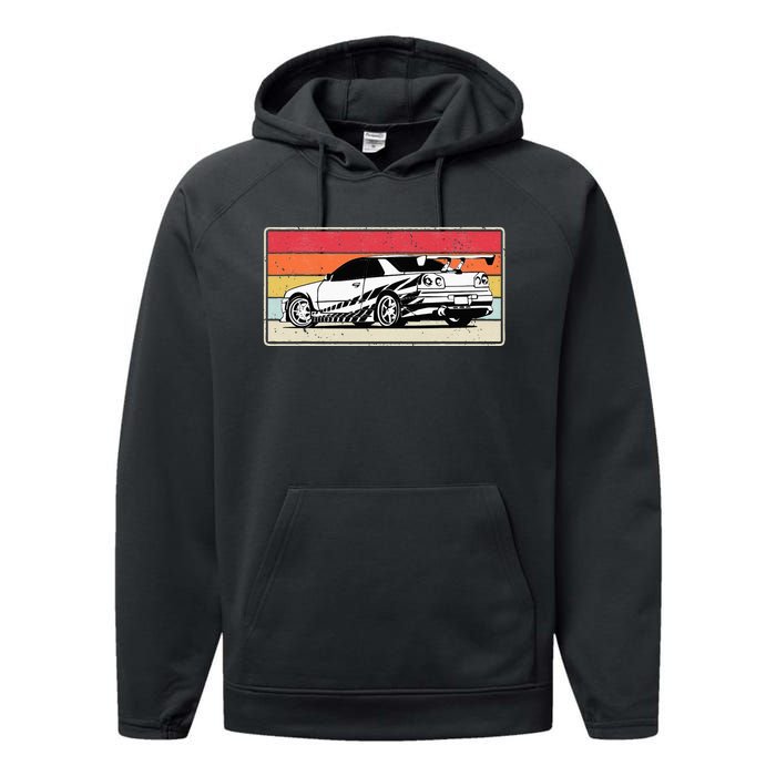 Vintage Tuner Car Skyline Graphic Retro Racing Drift Car Performance Fleece Hoodie