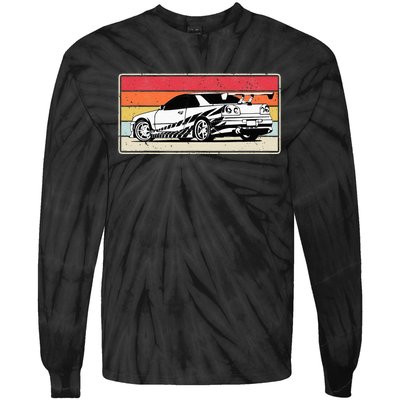 Vintage Tuner Car Skyline Graphic Retro Racing Drift Car Tie-Dye Long Sleeve Shirt