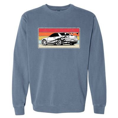 Vintage Tuner Car Skyline Graphic Retro Racing Drift Car Garment-Dyed Sweatshirt