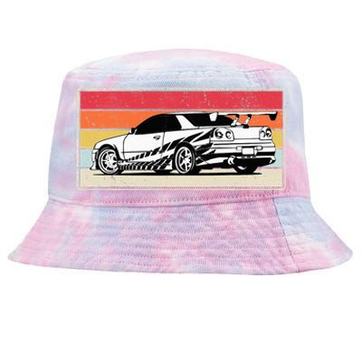 Vintage Tuner Car Skyline Graphic Retro Racing Drift Car Tie-Dyed Bucket Hat