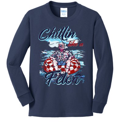 Vintage Trump Chillin Like A Felon Convicted Felon 2024 Kids Long Sleeve Shirt