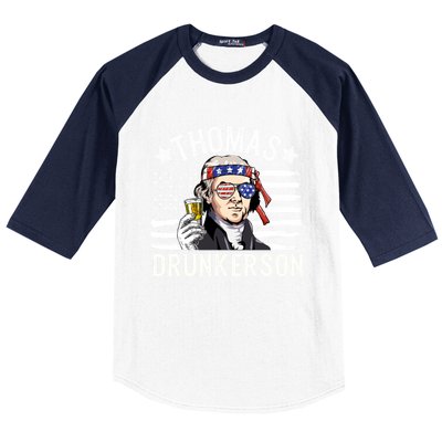 Vintage Thomas Drunkerson Patriotic Flag 4th Of July Funny Gift Baseball Sleeve Shirt