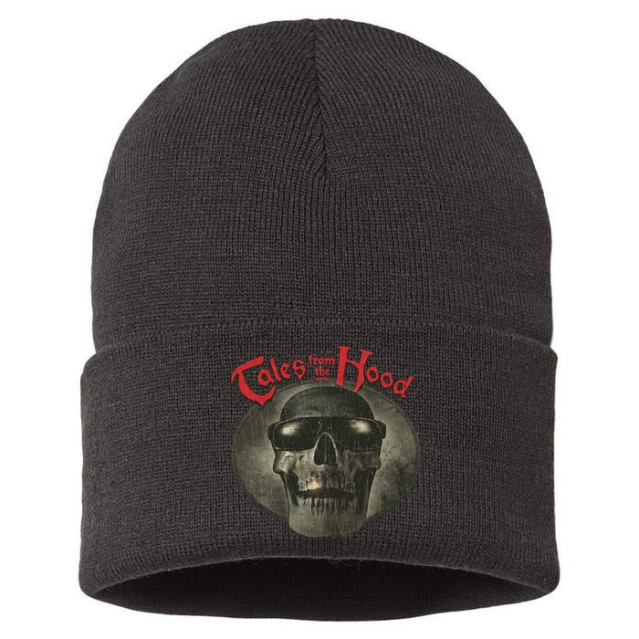 Vintage Tales Dark Skull From The Retro Hood Design Sustainable Knit Beanie