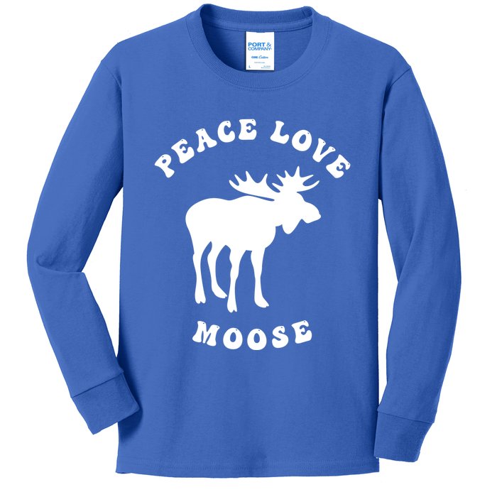 Vintage Tie Dye Peace Love Moose Lover Silhouette Retro Font Great Gift Kids Long Sleeve Shirt