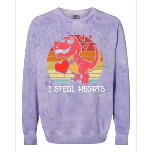 Valentines Trex Dino I Steal Hearts Retro Boy Colorblast Crewneck Sweatshirt