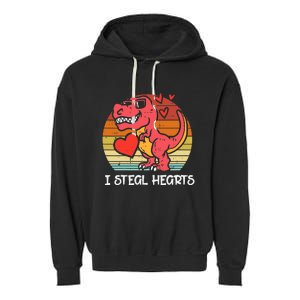 Valentines Trex Dino I Steal Hearts Retro Boy Garment-Dyed Fleece Hoodie