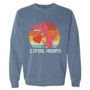 Valentines Trex Dino I Steal Hearts Retro Boy Garment-Dyed Sweatshirt