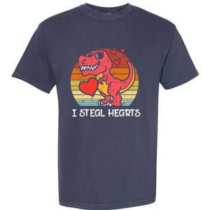 Valentines Trex Dino I Steal Hearts Retro Boy Garment-Dyed Heavyweight T-Shirt