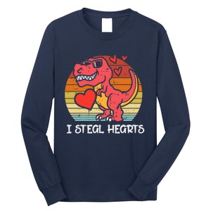 Valentines Trex Dino I Steal Hearts Retro Boy Long Sleeve Shirt