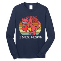 Valentines Trex Dino I Steal Hearts Retro Boy Long Sleeve Shirt