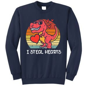 Valentines Trex Dino I Steal Hearts Retro Boy Sweatshirt