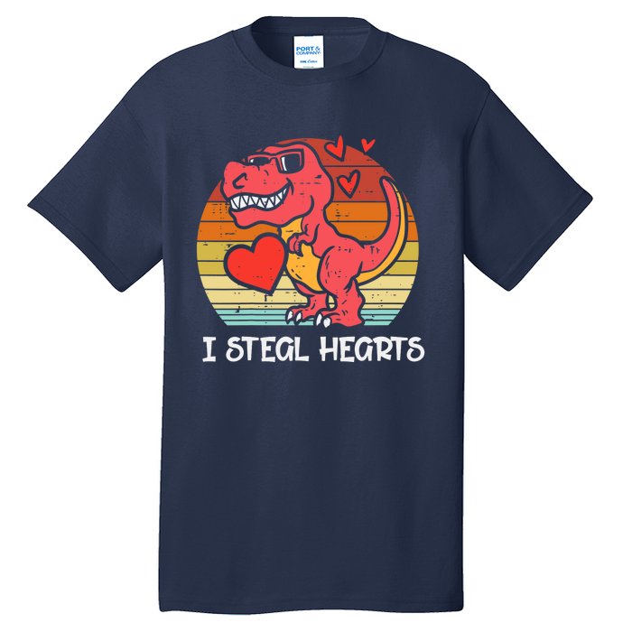 Valentines Trex Dino I Steal Hearts Retro Boy Tall T-Shirt