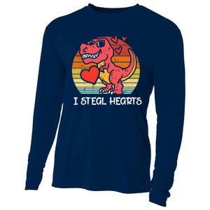 Valentines Trex Dino I Steal Hearts Retro Boy Cooling Performance Long Sleeve Crew