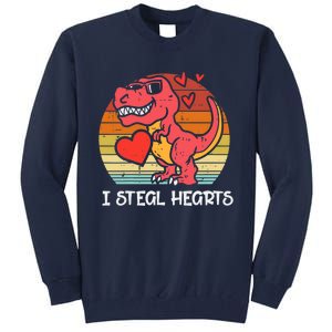 Valentines Trex Dino I Steal Hearts Retro Boy Tall Sweatshirt