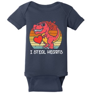 Valentines Trex Dino I Steal Hearts Retro Boy Baby Bodysuit