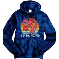 Valentines Trex Dino I Steal Hearts Retro Boy Tie Dye Hoodie