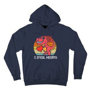 Valentines Trex Dino I Steal Hearts Retro Boy Tall Hoodie