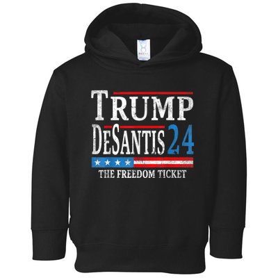 Vintage Trump Desantis 2024 The Freedom Ticket USA Flag Toddler Hoodie