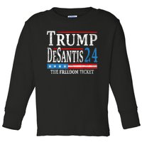 Vintage Trump Desantis 2024 The Freedom Ticket USA Flag Toddler Long Sleeve Shirt