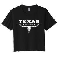 Vintage Texas Distressed Est. 1845 Longhorn Bull Women's Crop Top Tee