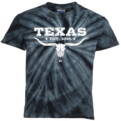 Vintage Texas Distressed Est. 1845 Longhorn Bull Kids Tie-Dye T-Shirt