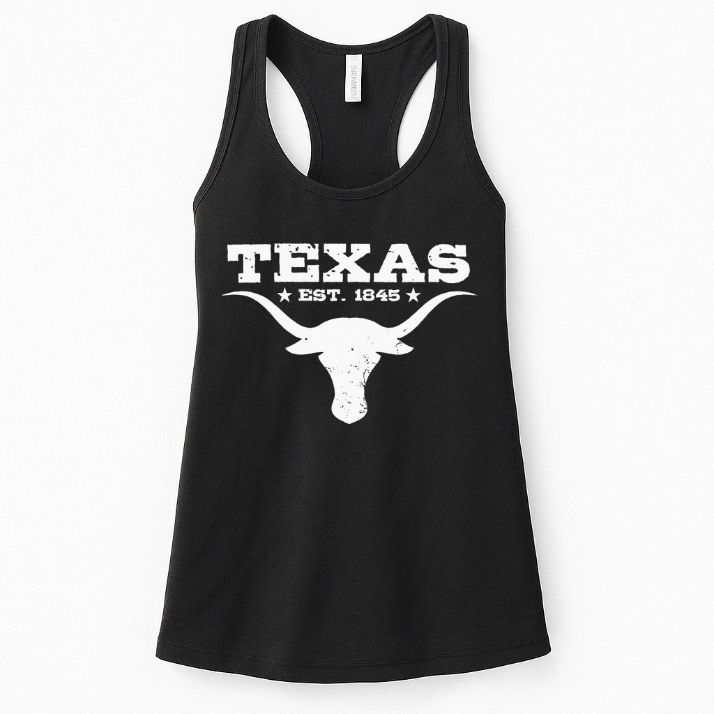 Vintage Texas Distressed Est. 1845 Longhorn Bull Womens Tank Top