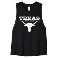 Vintage Texas Distressed Est. 1845 Longhorn Bull Women's Racerback Cropped Tank