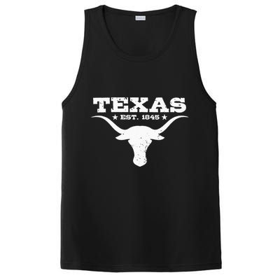 Vintage Texas Distressed Est. 1845 Longhorn Bull PosiCharge Competitor Tank