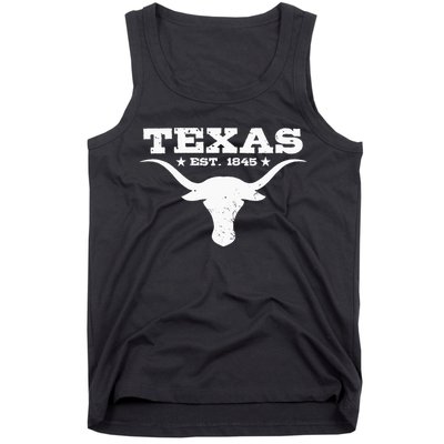 Vintage Texas Distressed Est. 1845 Longhorn Bull Tank Top